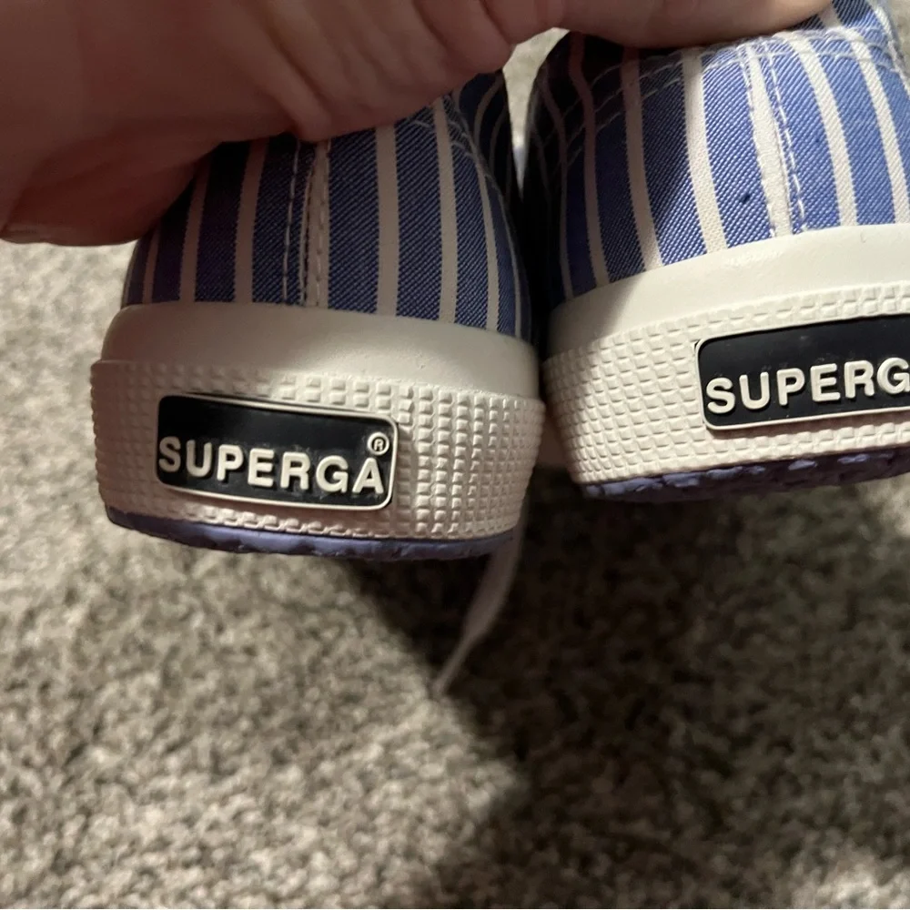 Superga Striped Canvas Sneakers in Blue and White - Picture 5 of 9